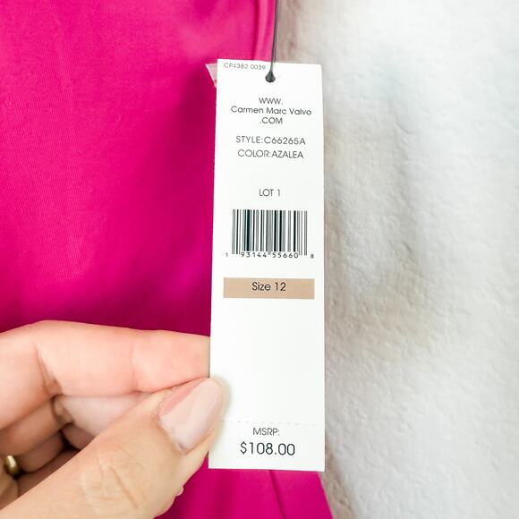NWT Carmen Marc Valvo One Shoulder Pink Swimsuit Size 12 Beach Resort Summer - Picture 5 of 7